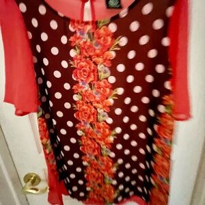 Bobeau Floral and Polka Dot Top